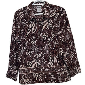 Bon Worth Women's Brown White Sparkles Button‎ Front Blouse Size Small Petite